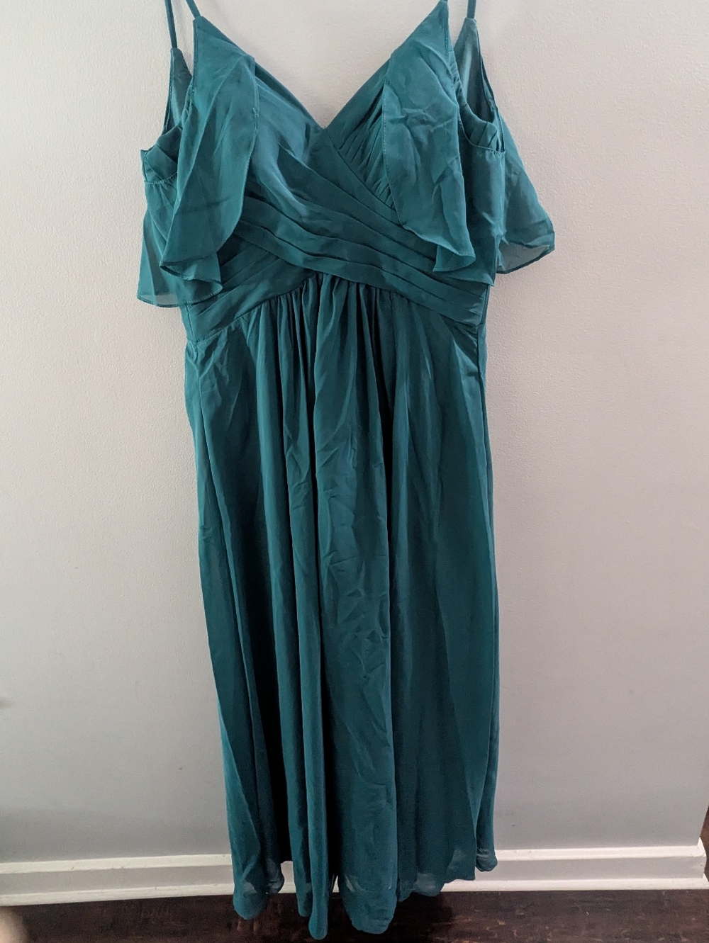 Teal Cold-Shoulder Spaghetti Strap Maxi Dress